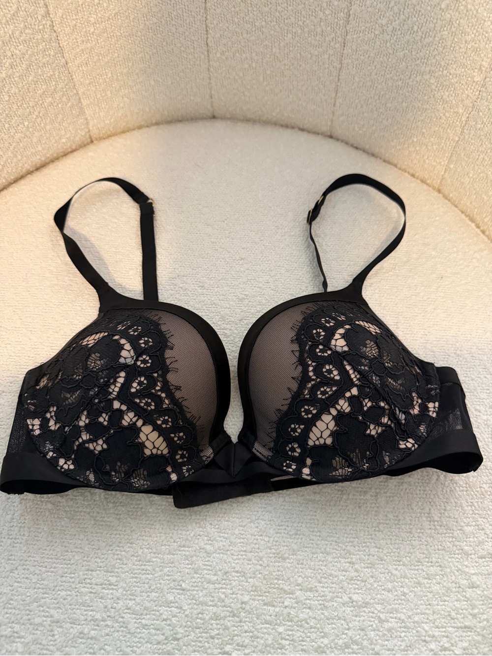 Victoria's Secret Black Lace Push-Up Bra with Sheer Panels